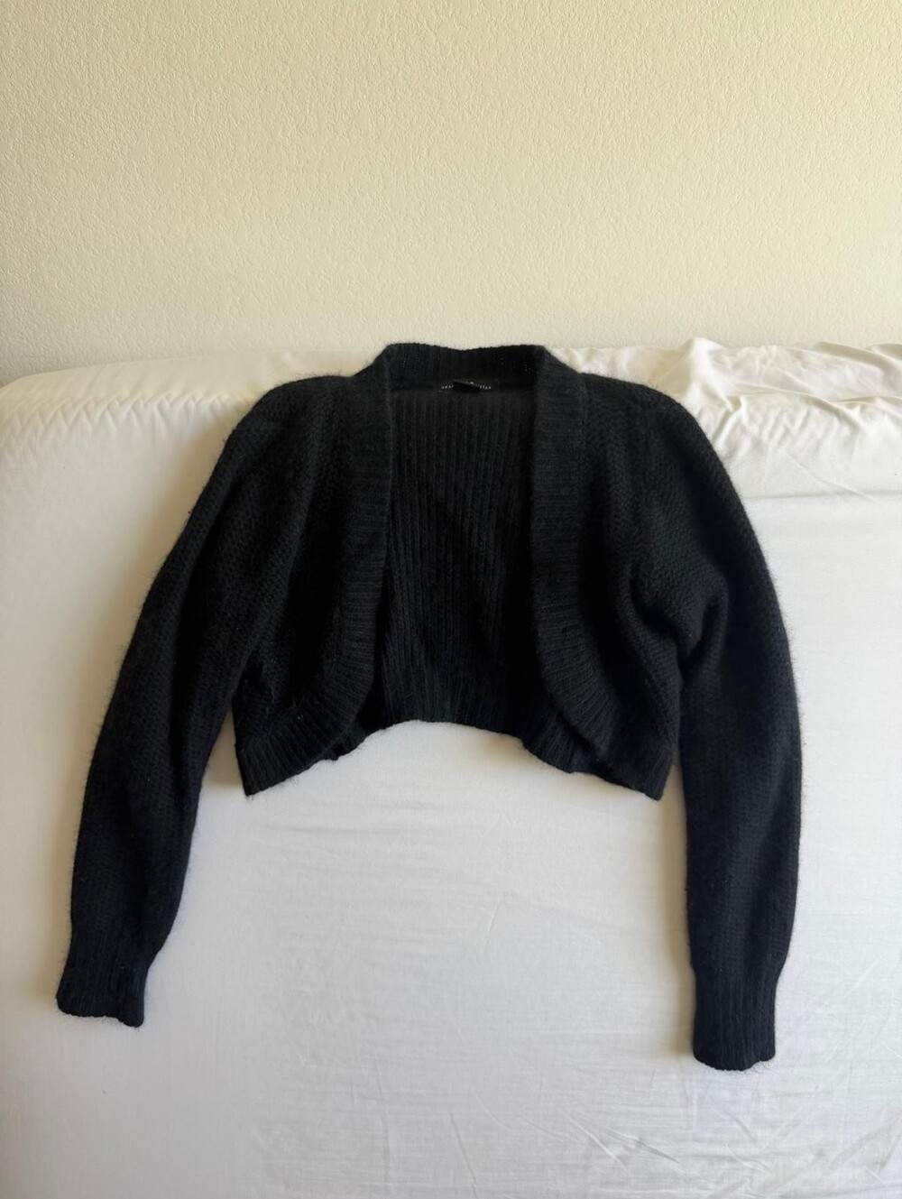 Black cropped open-front sweater